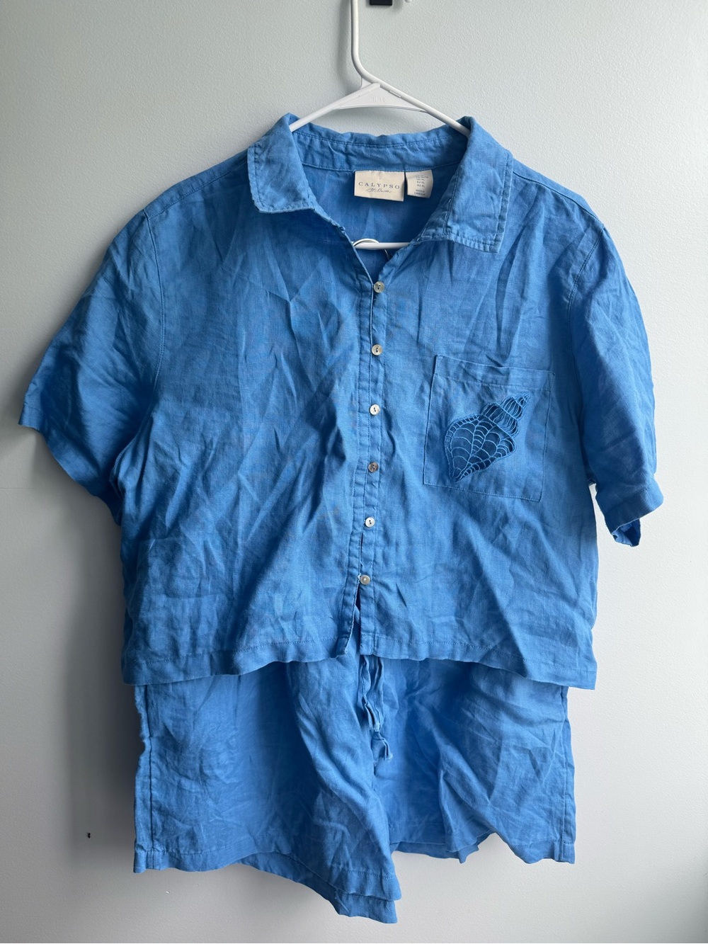 100% Linen Blue Two-Piece Shirt & Short Set Calypso St. Barth